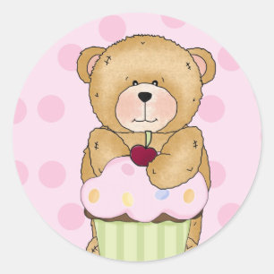 Sticker Rond Teddy Bear Cupcake Party