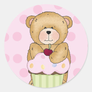 Sticker Rond Teddy Bear Cupcake Party