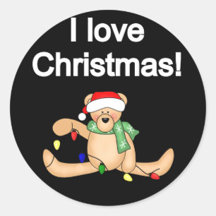 Sticker Rond Teddy Bear I Love Tshirts et cadeaux de Noël