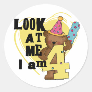 Sticker Rond Teddy Bear I'm 4 Anniversaire Tshirts and Gifts