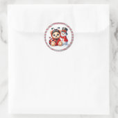 Sticker Rond Teddy Bear Ladybug avec Baby shower Snowman (Sac)