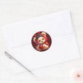 Sticker Rond Teddy Bear Ladybug Stripes Baby shower fille (Enveloppe)