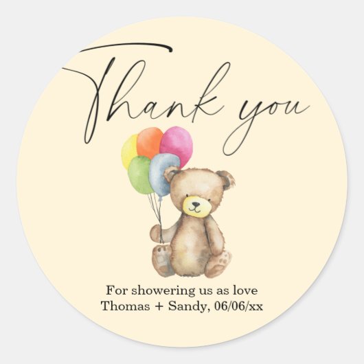 Sticker Rond Teddy Bear - Merci Baby shower (Devant)