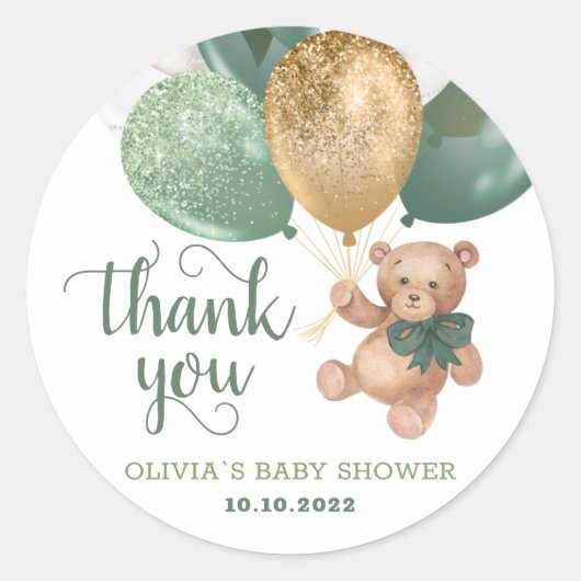 Sticker Rond Teddy Bear Merci Baby shower Favoriser Cadeau (Devant)