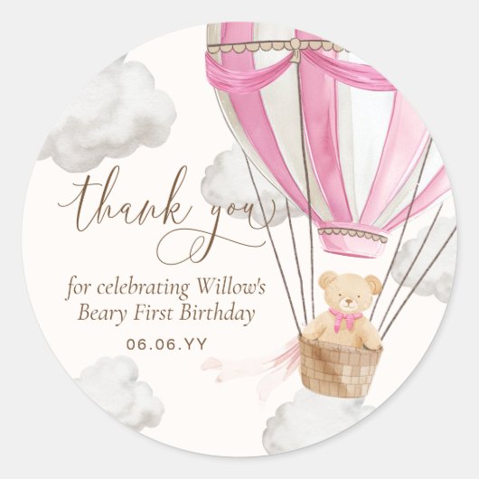 Sticker Rond Teddy Bear Merci Beary Premier anniversaire (Devant)
