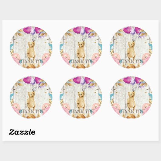 Sticker Rond Teddy Bear Merci rustique (Feuille)