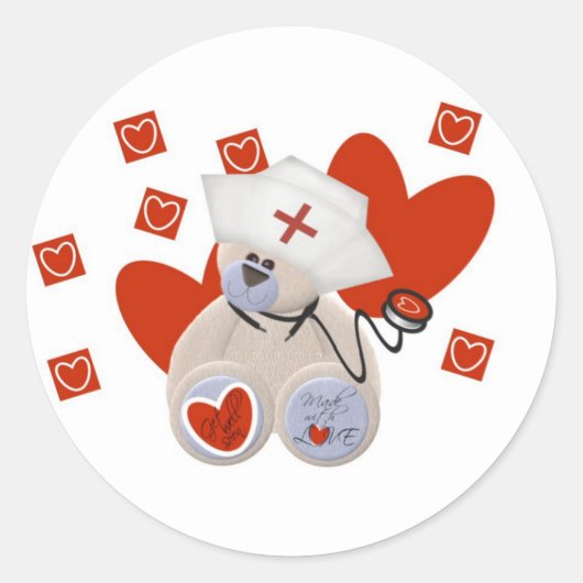 Sticker Rond Teddy Bear Nurse Love Tshirts et cadeaux (Devant)