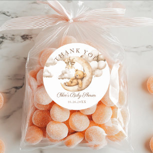 Sticker Rond Teddy Bear Over the Moon Baby shower Favor neutre