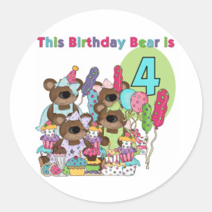 Sticker Rond Teddy Bear Party 4th Birthday Tshirts et cadeaux