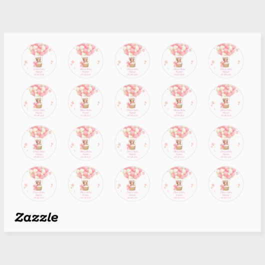 STICKER ROND TEDDY BEAR PINK  (Feuille)