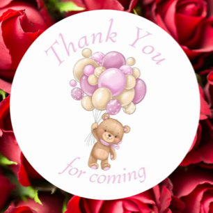 Sticker Rond Teddy Bear Pink BALLOON merci