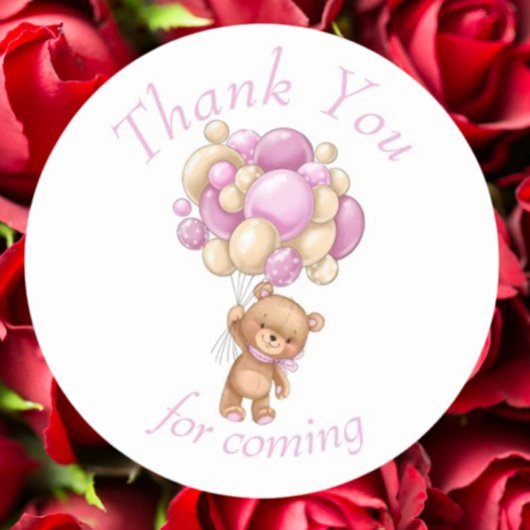 Sticker Rond Teddy Bear Pink BALLOON merci