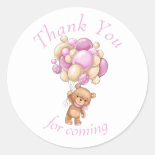 Sticker Rond Teddy Bear Pink BALLOON merci