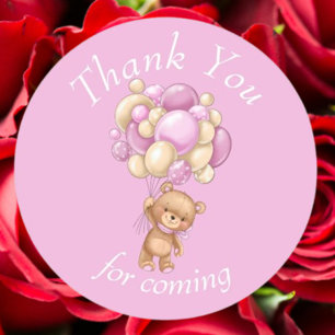Sticker Rond Teddy Bear Pink merci