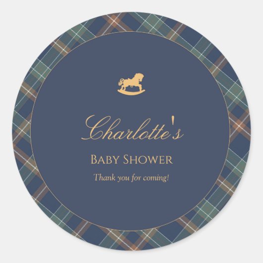 Sticker Rond Teddy Bear Plaid Boy Baby Shower  (Devant)