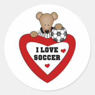 Sticker Rond Teddy Bear Soccer Heart