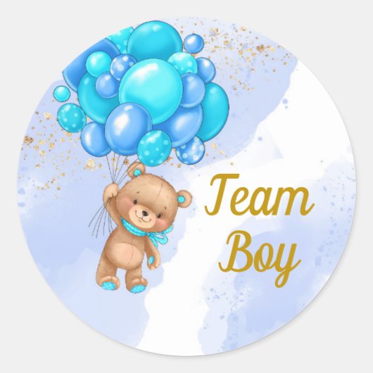 Sticker Rond Teddy Bear Team Boy Gender Revevela Party (Devant)