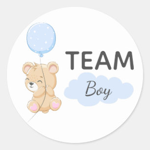 Sticker Rond Teddy Bear Team Boy Gender Revevela Party Round