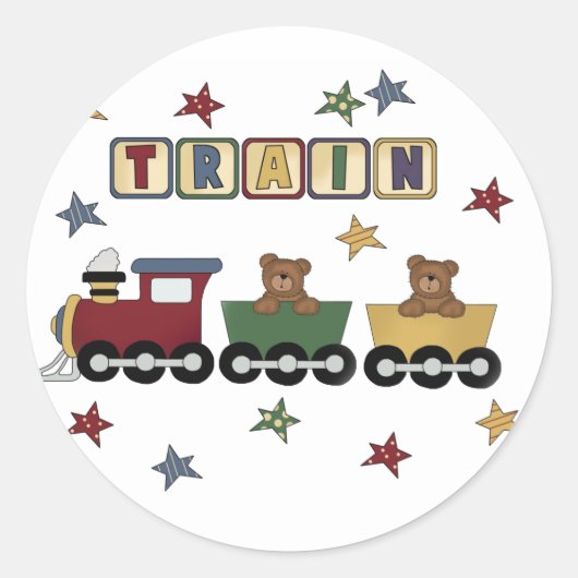 Sticker Rond Teddy Bear Train Tshirts et cadeaux (Devant)
