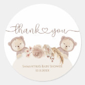 Sticker Rond Teddy Bear Twins Baby shower Favorisent Merci (Devant)