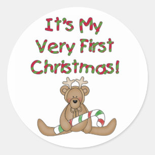 Sticker Rond Teddy Bear Very 1st Christmas Tshirts and Gifts