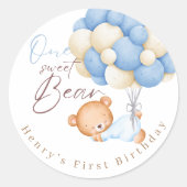Sticker Rond Teddy Bear Watercolor Garçon 1er fête d'anniversai (Devant)