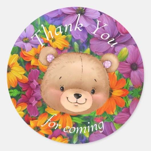 Sticker Rond Teddy Ours Fleurs Filles Merci (Devant)