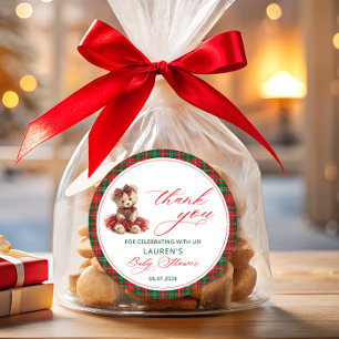 Sticker Rond Teddy Ours Noël Fille Baby shower Merci