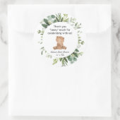 Sticker Rond Teddy ours verdure baby shower mignon merci (Sac)