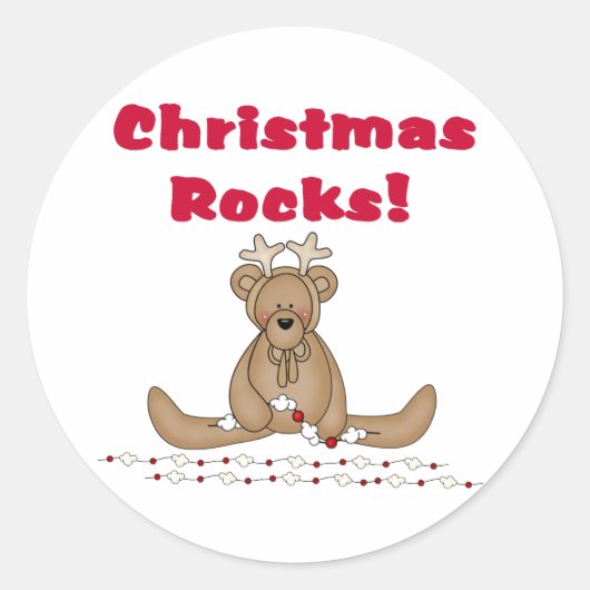 Sticker Rond Teddy Reindeer Christmas Rocks (Devant)