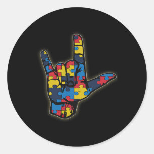Sticker Rond Tee Amour Langue des Signes Asl Soutien de la Sens