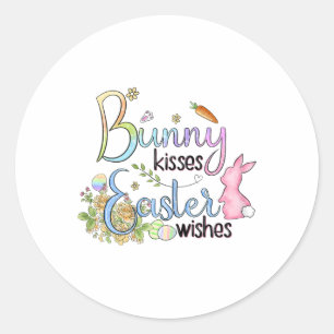 Sticker Rond Tee Cadeau de Pâques Bisous de Lapin