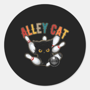 Sticker Rond Tee rétro bowling Cat de bowling vintage Alley