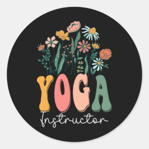 Sticker Rond Tee rétro groovy floral instructeur de yoga fleur