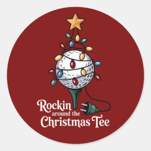 Sticker Rond Tee Rockin Around The Christmas Drôle de Golf Xmas