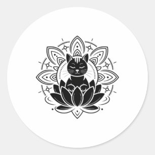Sticker Rond Tee-shirt de yoga méditation fleur de lotus chat p