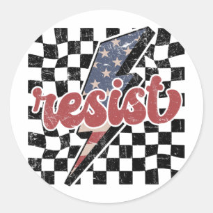 Sticker Rond Tee-shirt Résister Vintage, Anti-patriotique à car