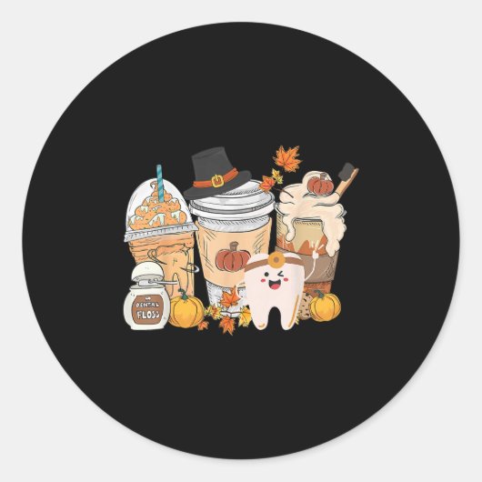 Sticker Rond Teeth Coffee Fall Dental Pumpkin Latte Dentist Tha (Devant)