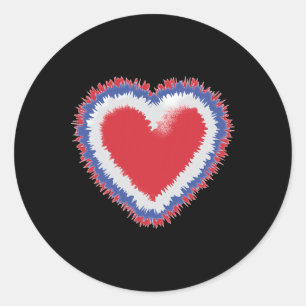 Sticker Rond Teinture Patriotique Coeur en Drapeau Américain Co