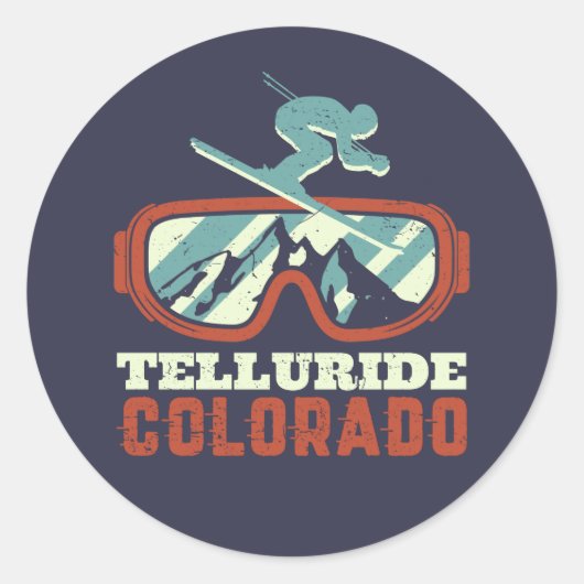 Sticker Rond Telluride Colorado Retro Skiing Snowboarding (Devant)
