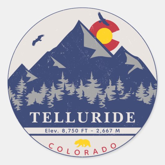 Sticker Rond Telluride Colorado Retro Sunset Ski Souvenirs (Devant)