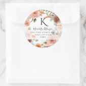 Sticker Rond TEMPLATE Monogramme Adresse de Retour Floral Rose (Sac)