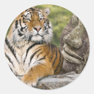 Sticker Rond Temple tigre et bouddhiste