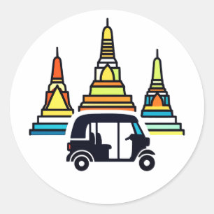 Sticker Rond Temples thaïlandais et tuk tuks