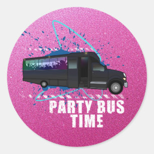 Sticker Rond Temps de bus de fête Néon de vie nocturne Dégradé