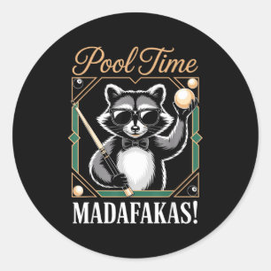 Sticker Rond Temps de piscine, espèces de fous, joueur de billa