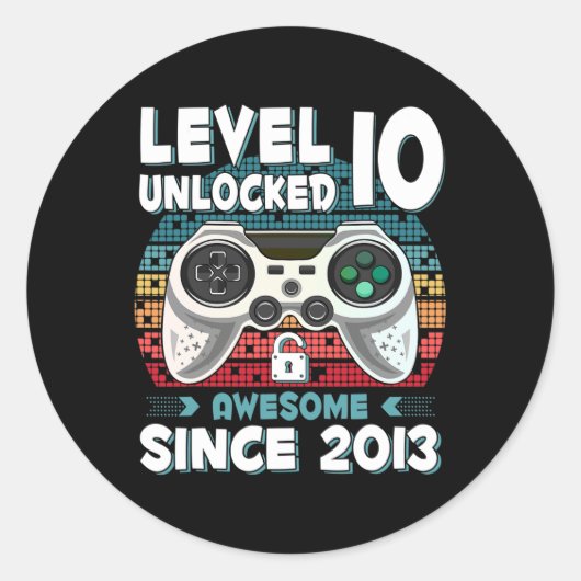 Sticker Rond Ten 10yr Bday Son Boy Funny Gamer 10th 10 Year Old (Devant)