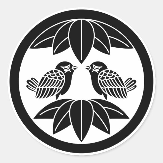 Sticker Rond Ten bamboo leaves & facing sparrows in circle (Devant)