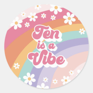 Sticker Rond Ten est un Vibe Retro Rainbow 10th Birthday
