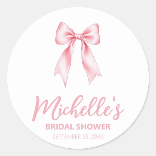 Sticker Rond Tendance Aquarelle Rose Nœud Coquette Enterrement  (Devant)